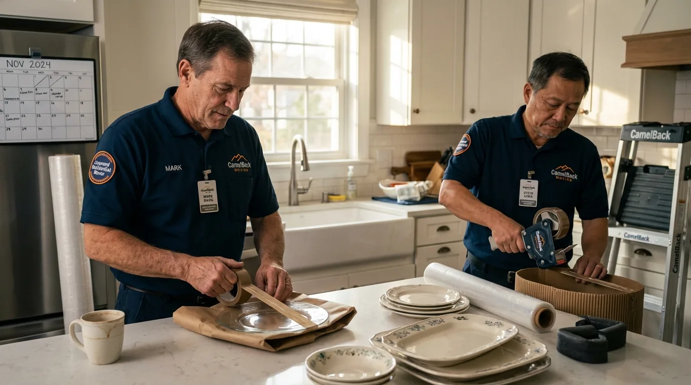Professional crew packing kitchen dishware in Ashford, AL